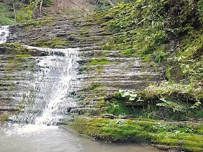 Посетите Замлацкий водопад возле села Манява в Карпатах - каскадный водопад высотой 8 м, отличное место для фото и спокойного отдыха на природе.