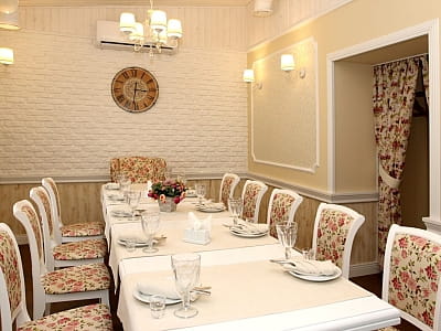 Зал Прованс ресторана в загородном комплексе «Лубенская Слобода» в живописном уголке Полтавщины, всего в двух километрах от исторического города Лубны