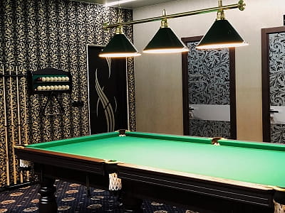 бильярдный зал в загородном комплексе «Потоки Хауз» в живописном уголке Полтавщины, на берегу реки Днепр, в селе Каменные Потоки недалеко от Кременчуга.