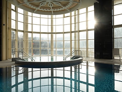 крытый 24-метровый бассейн, оборудованный водными аттракционами, в загородном комплексе ARDEN PALACE Medical Resort & SPA в поселке Сатанов Хмельницкой области