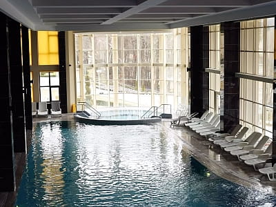 крытый 24-метровый бассейн, оборудованный водными аттракционами, в загородном комплексе ARDEN PALACE Medical Resort & SPA в поселке Сатанов Хмельницкой области