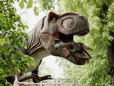 подвижные модели динозавров в парке DINO PARK в Киевском Гидропарке