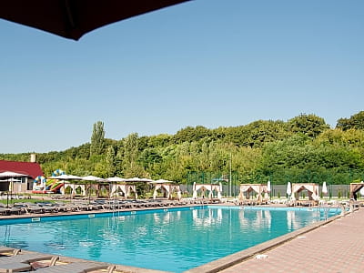 Летний открытый бассейн в загородном оздоровительном комплексе «Viktoria SPA Relax» в селе Коршовец недалеко от Луцка