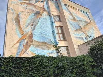 Мурал на Георгиевском переулке, 9 с изображением лебедей.