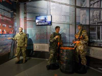 Экспозиция посвященная воинам АТО в музее «Становления украинской нации» в Киеве.