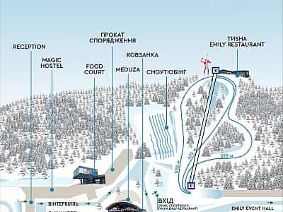 Карта лыжных спусков многофункционального загородного комплекса "EMILY RESORT" возле Львова